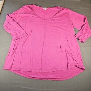 Insomniax Magenta Pink V-Neck 3/4 Sleeve Cotton Rayon Top XL RN88950